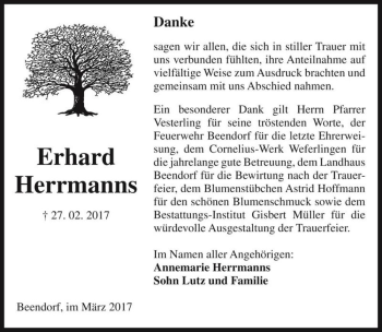 Traueranzeige von Erhard Herrmanns  von Magdeburger Volksstimme