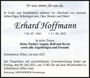 Traueranzeige von Erhard Hoffmann  von Magdeburger Volksstimme