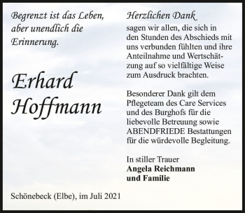Traueranzeige von Erhard Hoffmann  von Magdeburger Volksstimme