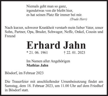Traueranzeige von Erhard Jahn  von Magdeburger Volksstimme