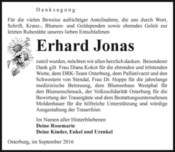 Traueranzeige von Erhard Jonas  von Magdeburger Volksstimme