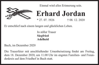 Traueranzeige von Erhard Jordan  von Magdeburger Volksstimme