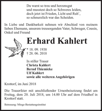 Traueranzeige von Erhard Kahlert  von Magdeburger Volksstimme