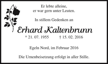 Traueranzeige von Erhard Kaltenbrunn  von Magdeburger Volksstimme