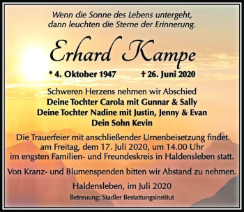 Traueranzeige von Erhard Kampe  von Magdeburger Volksstimme