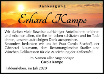 Traueranzeige von Erhard Kampe  von Magdeburger Volksstimme