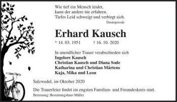 Traueranzeige von Erhard Kausch  von Magdeburger Volksstimme