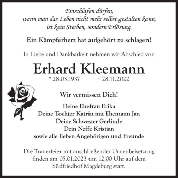 Traueranzeige von Erhard Kleemann  von Magdeburger Volksstimme