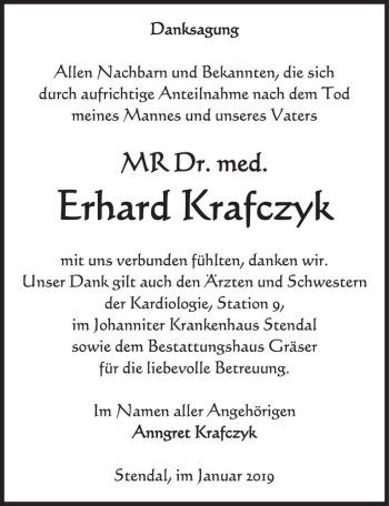 Traueranzeige von Erhard Krafczyk  von Magdeburger Volksstimme