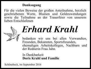 Traueranzeige von Erhard Krahl  von Magdeburger Volksstimme