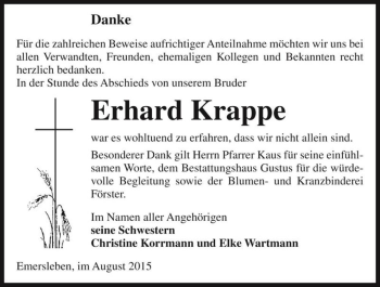 Traueranzeige von Erhard Krappe  von Magdeburger Volksstimme