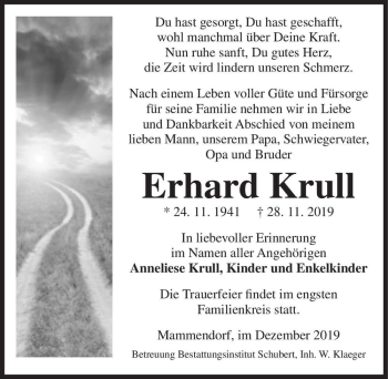 Traueranzeige von Erhard Krull  von Magdeburger Volksstimme
