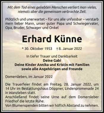 Traueranzeige von Erhard Künne  von Magdeburger Volksstimme