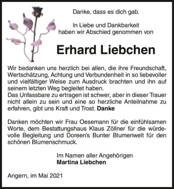 Traueranzeige von Erhard Liebchen  von Magdeburger Volksstimme