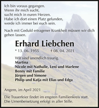 Traueranzeige von Erhard Liebchen  von Magdeburger Volksstimme
