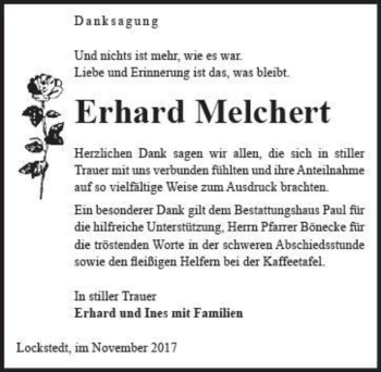 Traueranzeige von Erhard Melchert  von Magdeburger Volksstimme