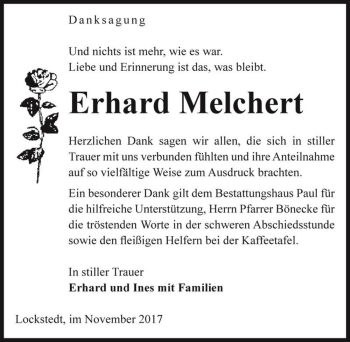Traueranzeige von Erhard Melchert  von Magdeburger Volksstimme