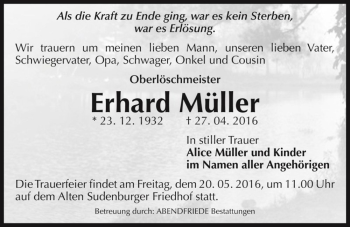 Traueranzeige von Erhard Müller  von Magdeburger Volksstimme