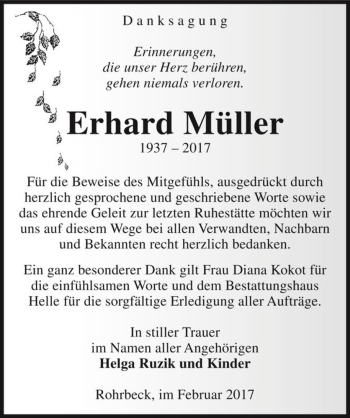 Traueranzeige von Erhard Müller  von Magdeburger Volksstimme