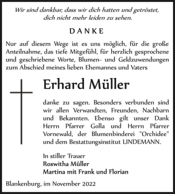 Traueranzeige von Erhard Müller  von Magdeburger Volksstimme