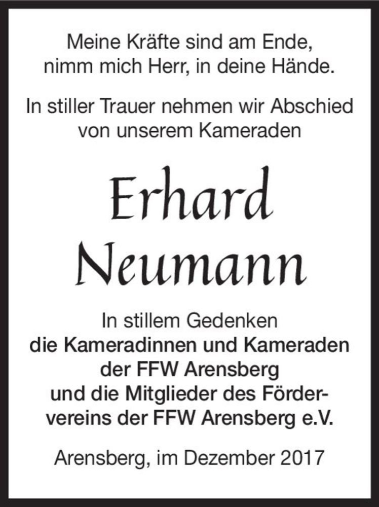  Traueranzeige für Erhard Neumann  vom 09.12.2017 aus Magdeburger Volksstimme