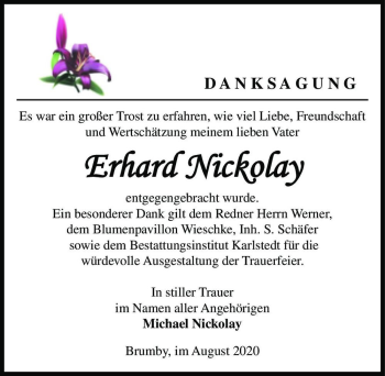 Traueranzeige von Erhard Nickolay  von Magdeburger Volksstimme