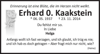 Traueranzeige von Erhard O. Kaakstein  von Magdeburger Volksstimme