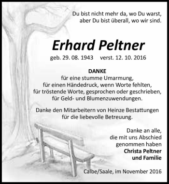 Traueranzeige von Erhard Peltner  von Magdeburger Volksstimme