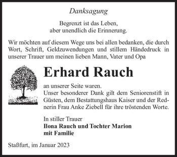 Traueranzeige von Erhard Rauch  von Magdeburger Volksstimme