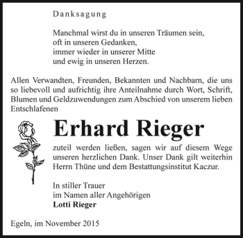 Traueranzeige von Erhard Rieger  von Magdeburger Volksstimme