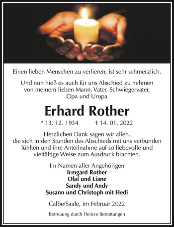 Traueranzeige von Erhard Rother  von Magdeburger Volksstimme