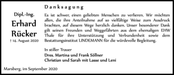 Traueranzeige von Erhard Rücker  von Magdeburger Volksstimme