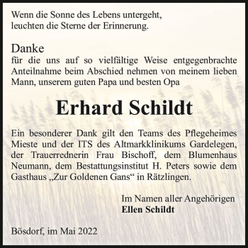 Traueranzeige von Erhard Schildt  von Magdeburger Volksstimme