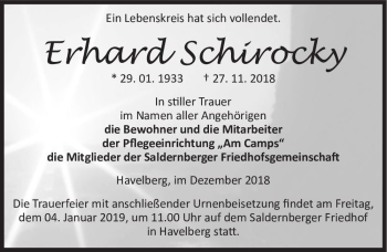 Traueranzeige von Erhard Schirocky  von Magdeburger Volksstimme