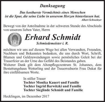 Traueranzeige von Erhard Schmidt  von Magdeburger Volksstimme