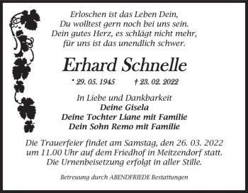 Traueranzeige von Erhard Schnelle  von Magdeburger Volksstimme