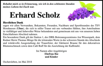 Traueranzeige von Erhard Scholz  von Magdeburger Volksstimme