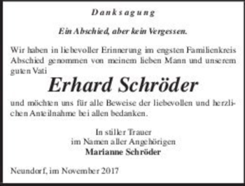 Traueranzeige von Erhard Schröder  von Magdeburger Volksstimme