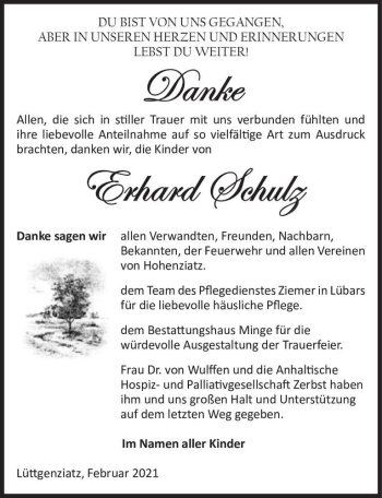 Traueranzeige von Erhard Schulz  von Magdeburger Volksstimme