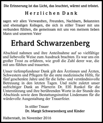 Traueranzeige von Erhard Schwarzenberg  von Magdeburger Volksstimme