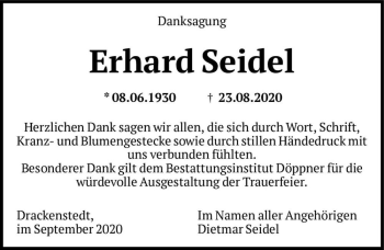 Traueranzeige von Erhard Seidel  von Magdeburger Volksstimme