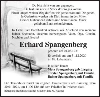 Traueranzeige von Erhard Spangenberg  von Magdeburger Volksstimme