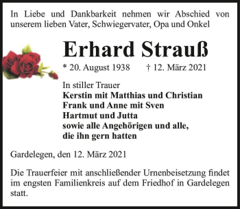 Traueranzeige von Erhard Strauß  von Magdeburger Volksstimme