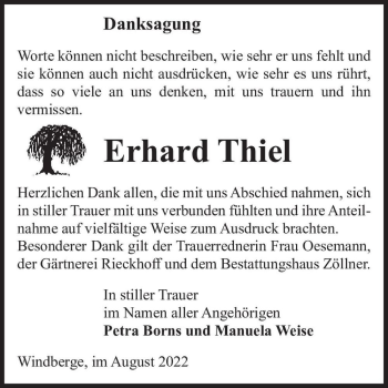 Traueranzeige von Erhard Thiel  von Magdeburger Volksstimme