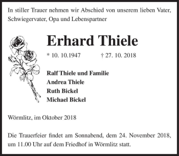 Traueranzeige von Erhard Thiele  von Magdeburger Volksstimme