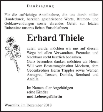Traueranzeige von Erhard Thiele  von Magdeburger Volksstimme
