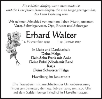Traueranzeige von Erhard Walter  von Magdeburger Volksstimme