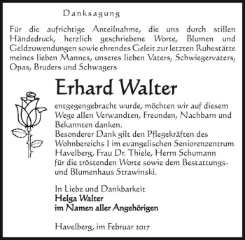 Traueranzeige von Erhard Walter  von Magdeburger Volksstimme