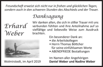 Traueranzeige von Erhard Weber  von Magdeburger Volksstimme