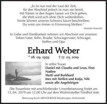 Traueranzeige von Erhard Weber  von Magdeburger Volksstimme